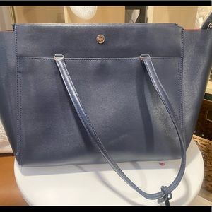 Tory Burch work shoulder bag - navy with beautiful red inside